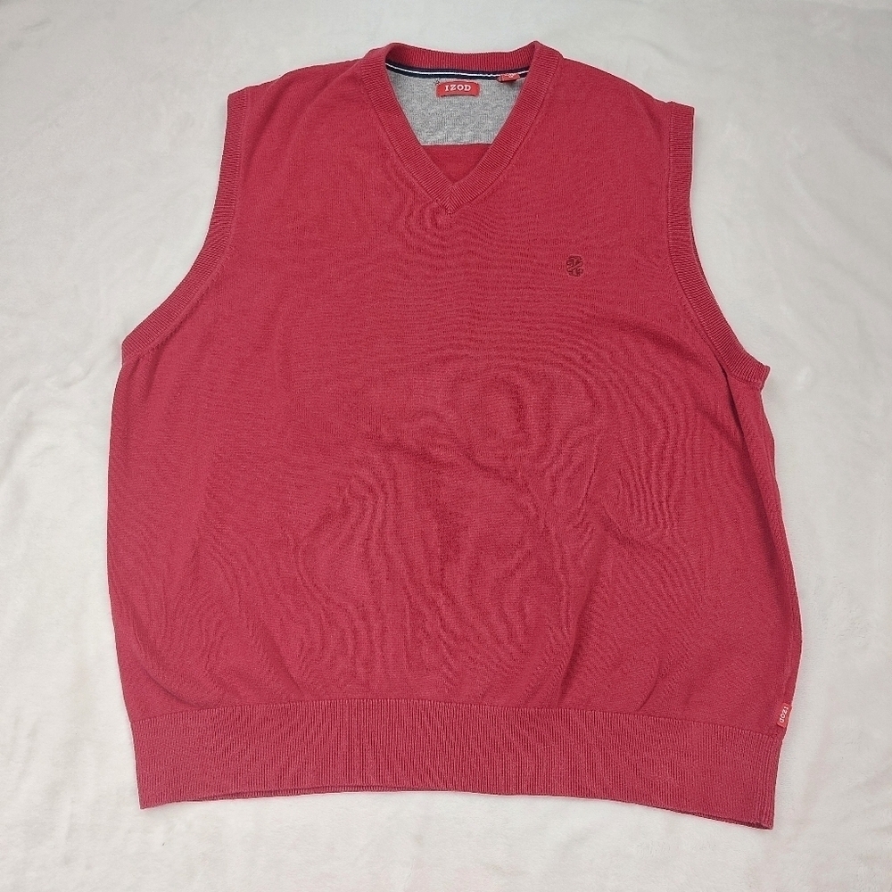IZOD MENS RED KNIT 100% COTTON V-NECK PREPPY PULLOVER SWEATER VEST SIZE XL